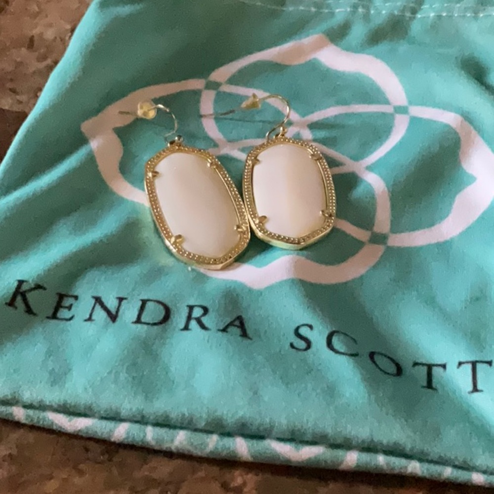 Kendra Scott Gold Tone White Opal “like” stone Earrings